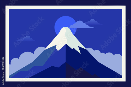 Serene Night Minimalist Mountain Peak Illustration