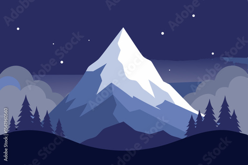 Majestic Night Mountain Peak A Serene Landscape Illustration