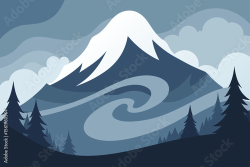 Majestic Mountain Peak A Serene Winter Landscape Illustration