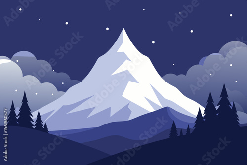 Majestic Night Peak Serene Mountain Landscape Illustration