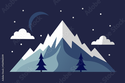 Majestic Night Mountain Landscape Serene Peaks Under Starlit Sky