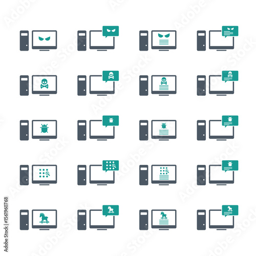 Malware desktop icon set. Hacking concept.