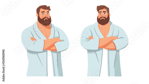 Bearded Fat Man in Home Bathrobe Plus Size Heavy