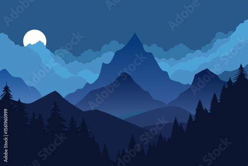 Serene Night Majestic Mountainscape Under Moonlight