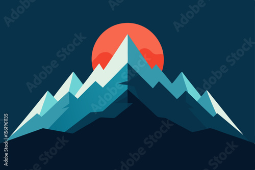 Majestic Mountain Peaks at Sunset A Minimalist Landscape Illustration
