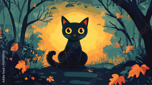 Intense Black Halloween Cat Staring with Spooky Creepy Kitty Vibe