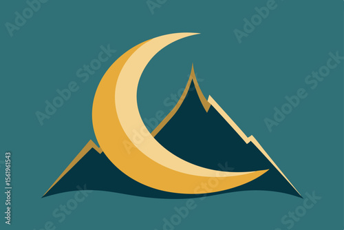 Crescent Moon Over Majestic Mountains A Nighttime Landscape Illustration