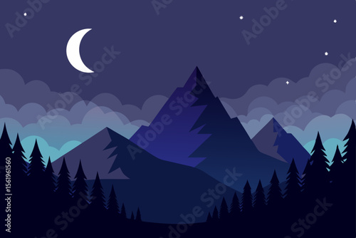 Serene Night in the Mountains A Dark, Dreamy Landscape Illustration