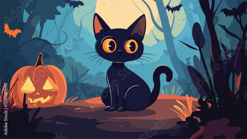 Creepy Black Halloween Cat Staring in Spooky Image