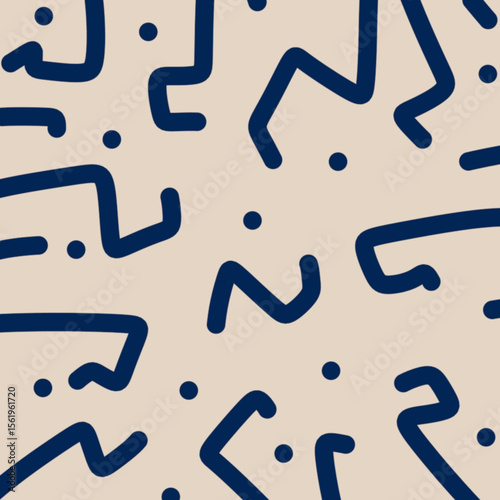 Abstract vector illustration of a pattern of stiff lines and dots in blue on a light brown background in a trendy, authentic, vintage style, very good for poster decoration, wallpaper, banner decorati