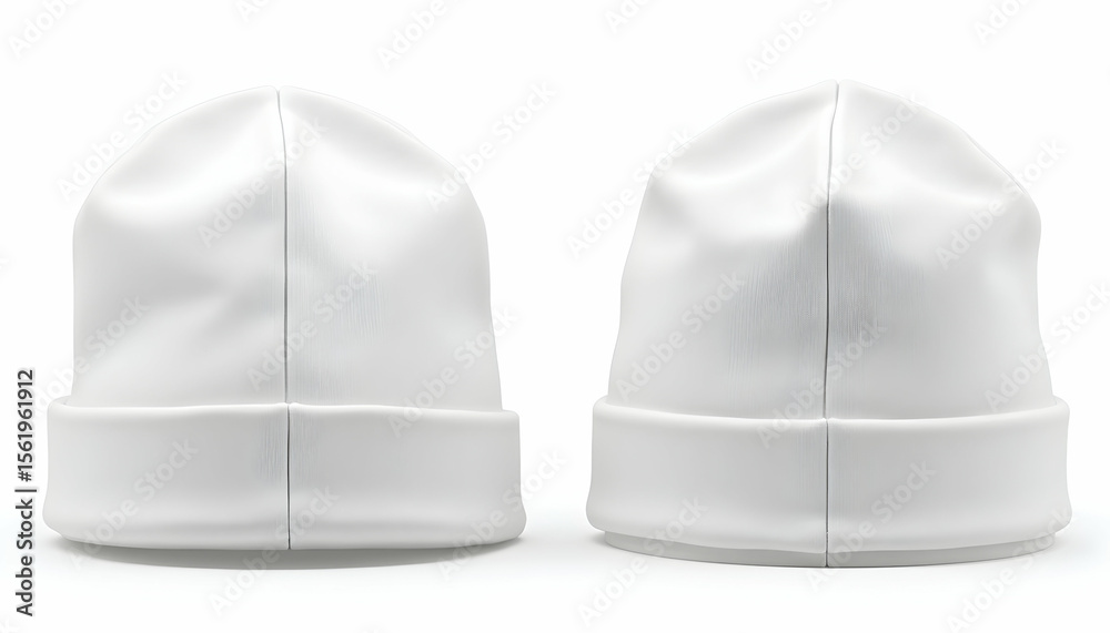 Fototapeta premium Two White Beanies on White Background Mockup
