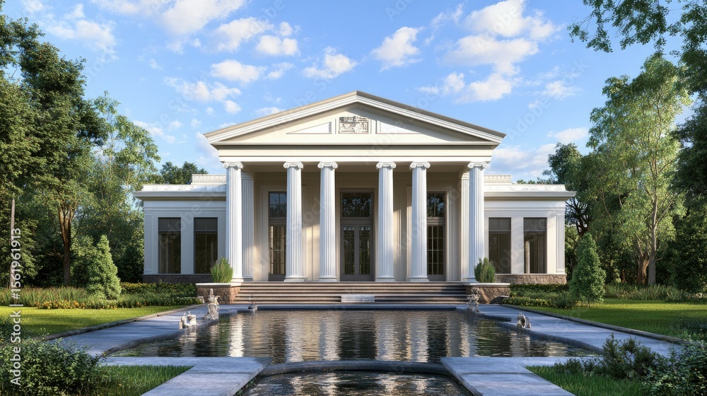 Obraz premium Neoclassical Mansion: Architectural Design Rendering