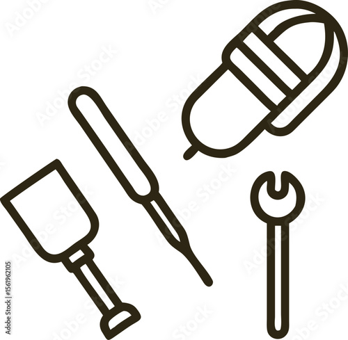Simple Line Icons Set of Trowel, Pipette, Wrench and Snowshoe for DIY Projects and Repairs