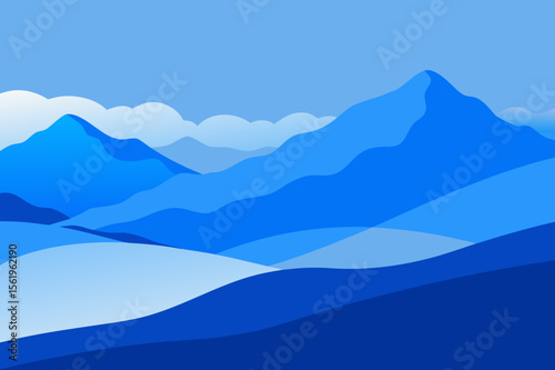 Serene Blue Mountain Landscape A Minimalist Illustration
