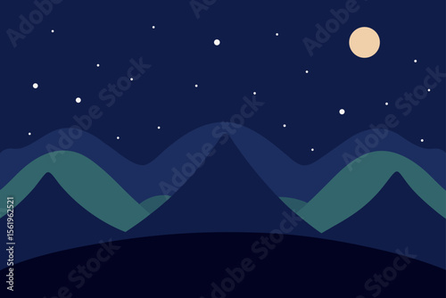 Serene Night Starlit Mountains and Tranquil Moonlit Landscape