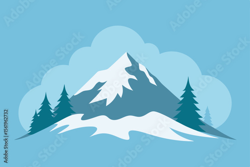Majestic Snowy Mountain Peak Winter Landscape Illustration