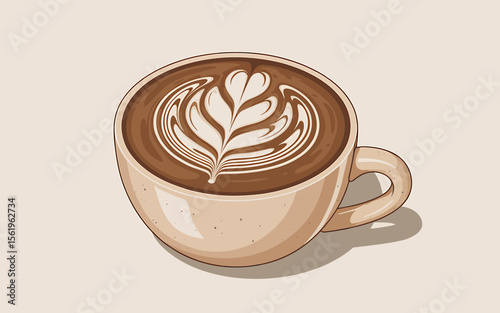 A Digital Illustration of Exquisite Latte Art Coffee Cup Design