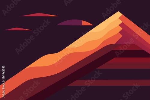 Sunset Mountain Peak Abstract Geometric Landscape Illustration