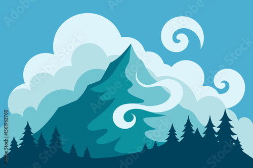 Majestic Mountain Peak A Serene Winter Landscape Illustration
