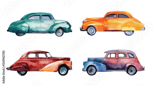 Vibrant Watercolor Car Cut Out Element Set for Creative Designs