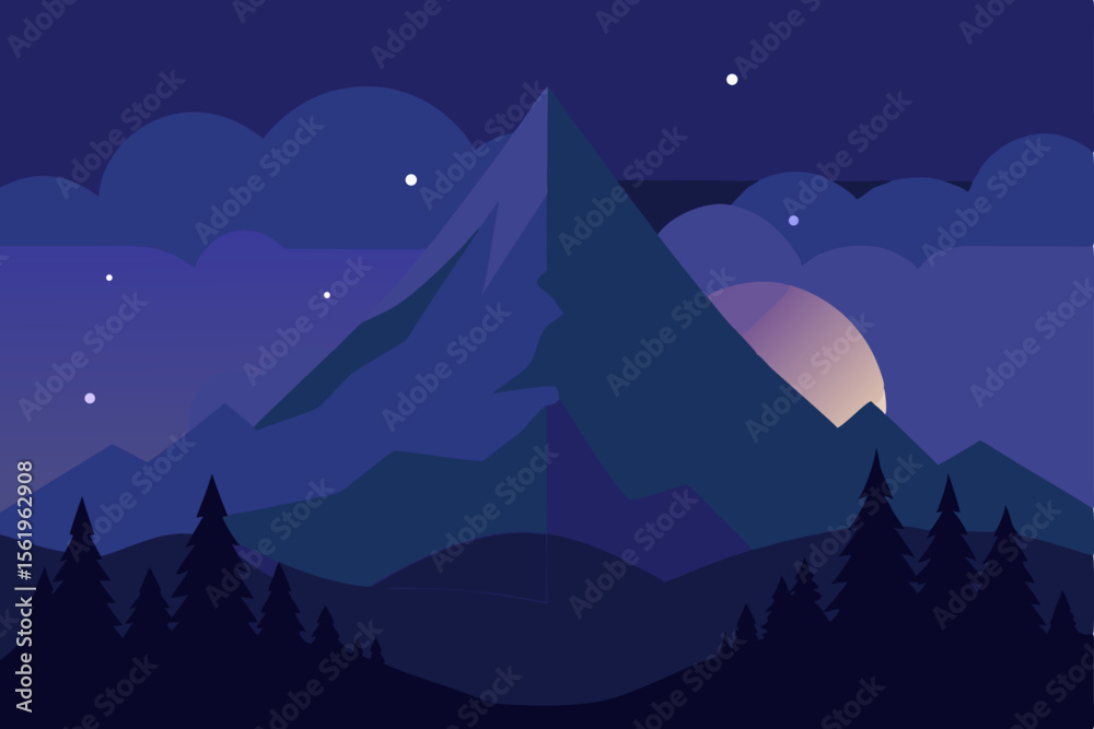 Naklejka premium Serene Night Mountain Landscape Majestic Peaks Under Starlit Sky