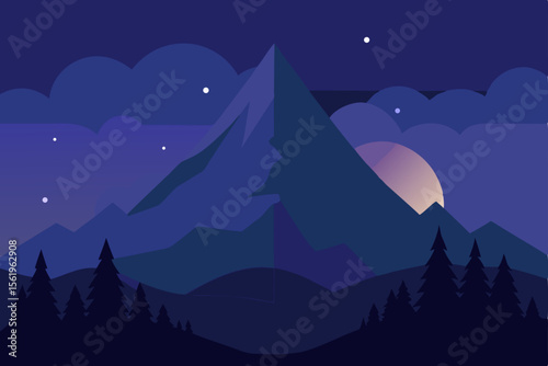 Serene Night Mountain Landscape Majestic Peaks Under Starlit Sky