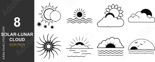 Celestial bodies and clouds abstract art silhouette