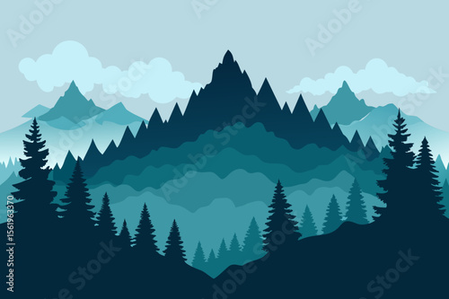 Majestic Mountain Range and Serene Forest Landscape A Breathtaking View