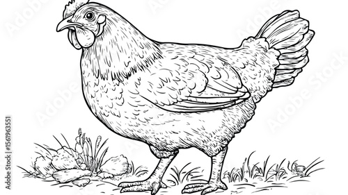 Coloring Page of Chicken for Kids - Line Art Illustration