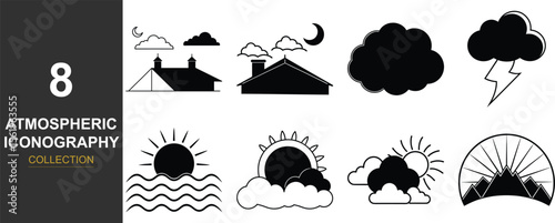 Collection of atmospheric iconography elements with a silhouette style