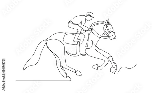 Continuous line drawing of horse stallion race jockey sport editable stroke sketch vector illustration