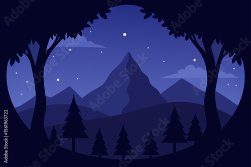 Serene Night Majestic Mountain Silhouette under Starry Sky