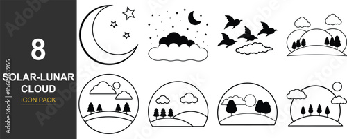 Celestial bodies and clouds abstract design silhouette