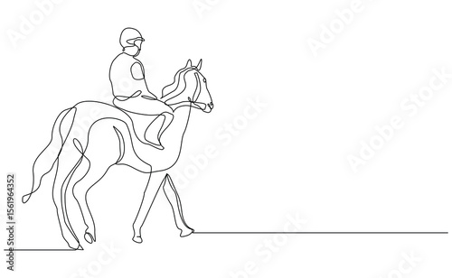 Continuous line drawing of horse stallion race jockey sport editable stroke sketch vector illustration