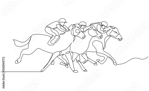 Continuous line drawing of horse stallion race jockey sport editable stroke sketch vector illustration