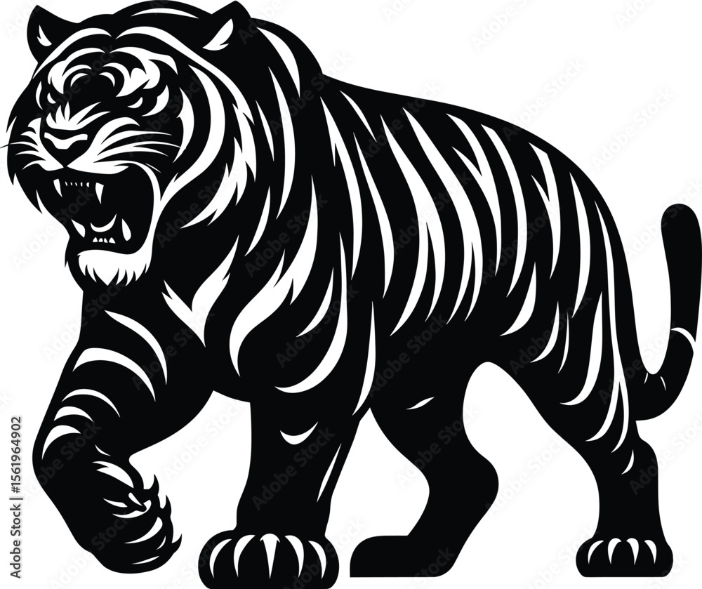 Fototapeta premium Aggressive Tiger silhouette vector illustration isolated on a white background 