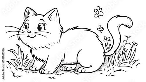 Cute Cat Coloring Page for Kids to Color - Creative and Fun Educational Activity for Children