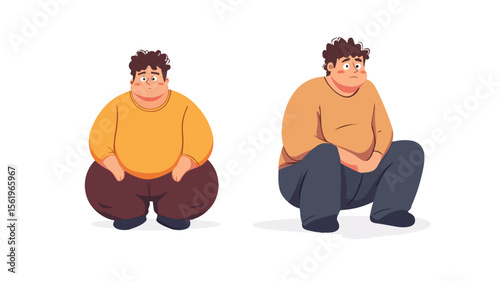 Confused Plus Size Man in Fashionable Clothing, Shy Chunky Male Standing Alone