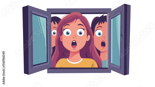 Curious People with Shocked Faces Looking Out Window