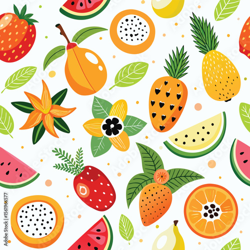 Colorful fruit pattern with tropical motifs