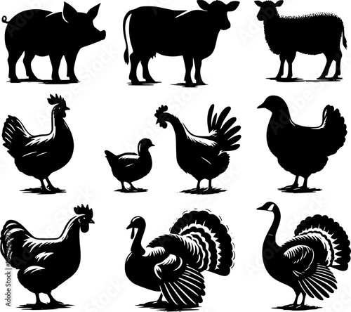 Farm animals silhouettes. EPS 10 version.