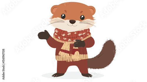 Adorable Ferret in Cozy Attire: Playful Weasel in Cute Outfit for Winter Fun