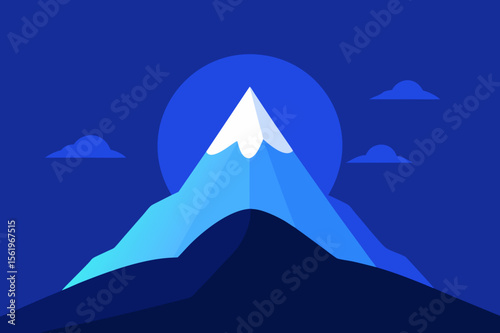 Majestic Mountain Peak at Night A Serene Blue Landscape Illustration