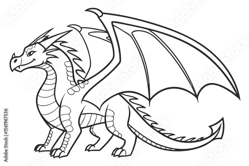 Wallpaper Mural Line art of a majestic dragon, suitable for a coloring page, simple lines, no shading, clear outlines, black and white Torontodigital.ca