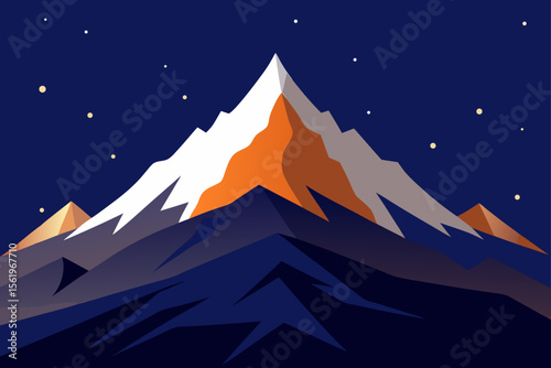 Majestic Mountain Peak Night Sky Illustration