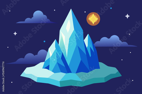 Mystical Ice Peaks A Nighttime Fantasy Illustration