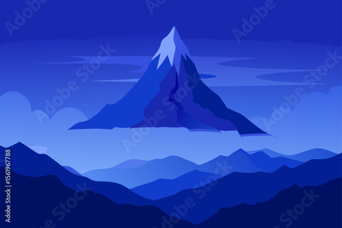 Majestic Mountain Peak A Serene Blue Landscape Illustration