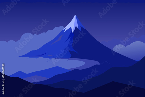 Majestic Mountain Peak A Serene Nighttime Landscape Illustration