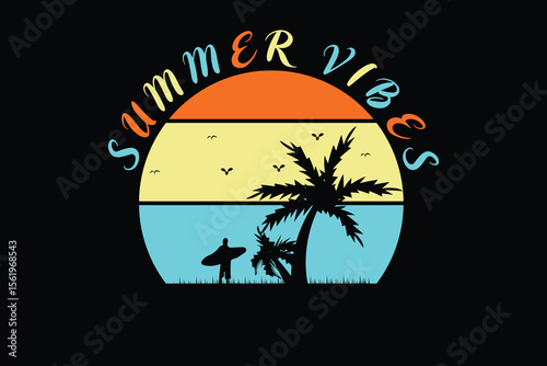 Summer vibes Printed Design Soft T-Shirt- Stylish and Fashionable T- Shirt vector illustration line art design 