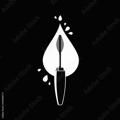 Mascara Tube as Center of Teardrop Eye Shape, Elegant Vector Scene